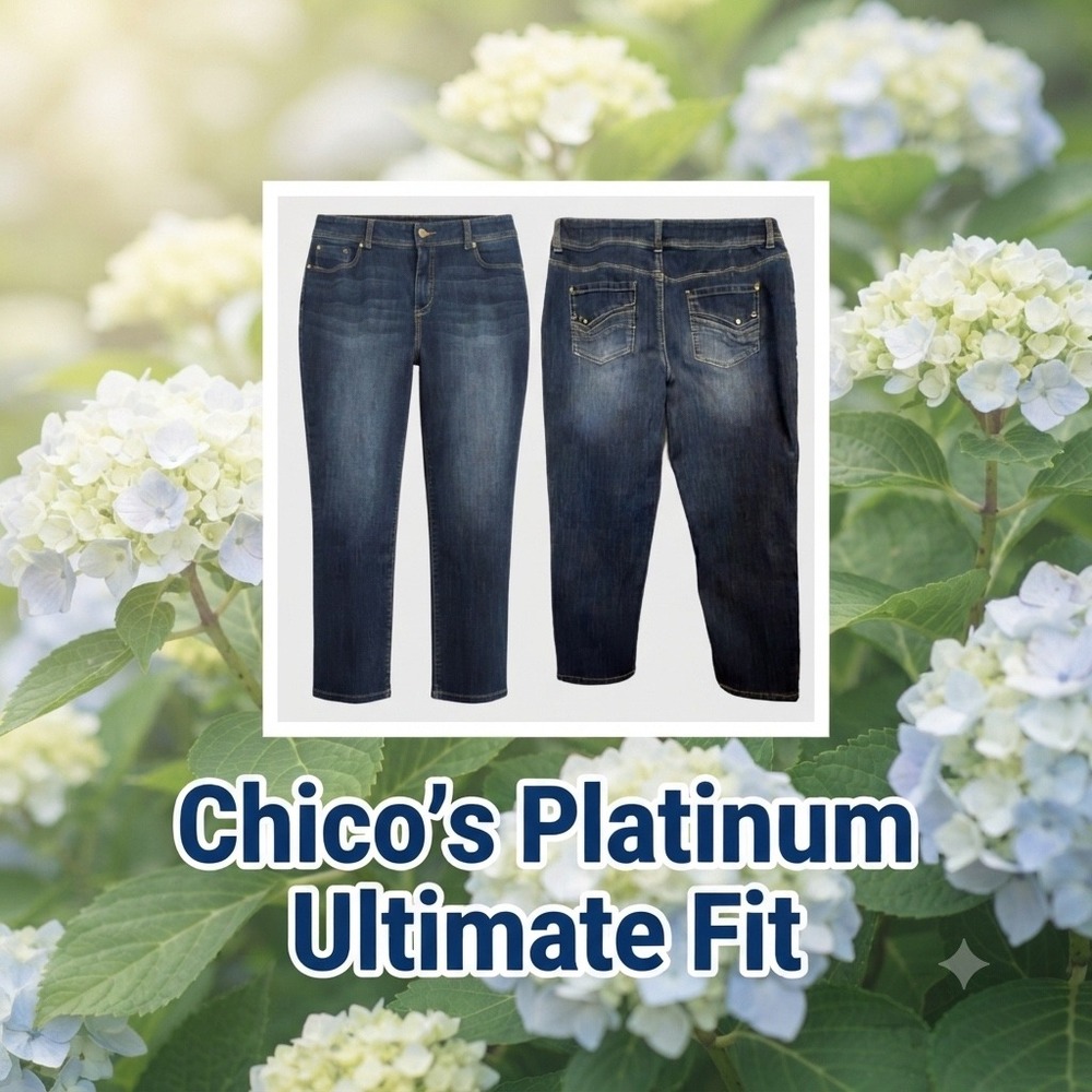 Chicos Platinum Ultimate Fit Jeans Womens 1 Dark Wash Straight Leg Cropped Capri